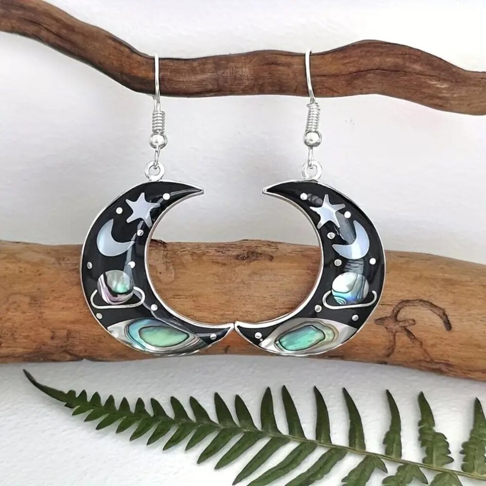 Crescent Moon Space Dangle Earrings